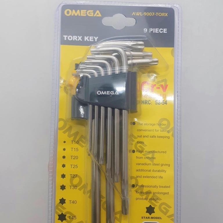 OMEGA 9pcs Torx Key CR-V Tool Steel Long Arm Tamper Proof Star ...