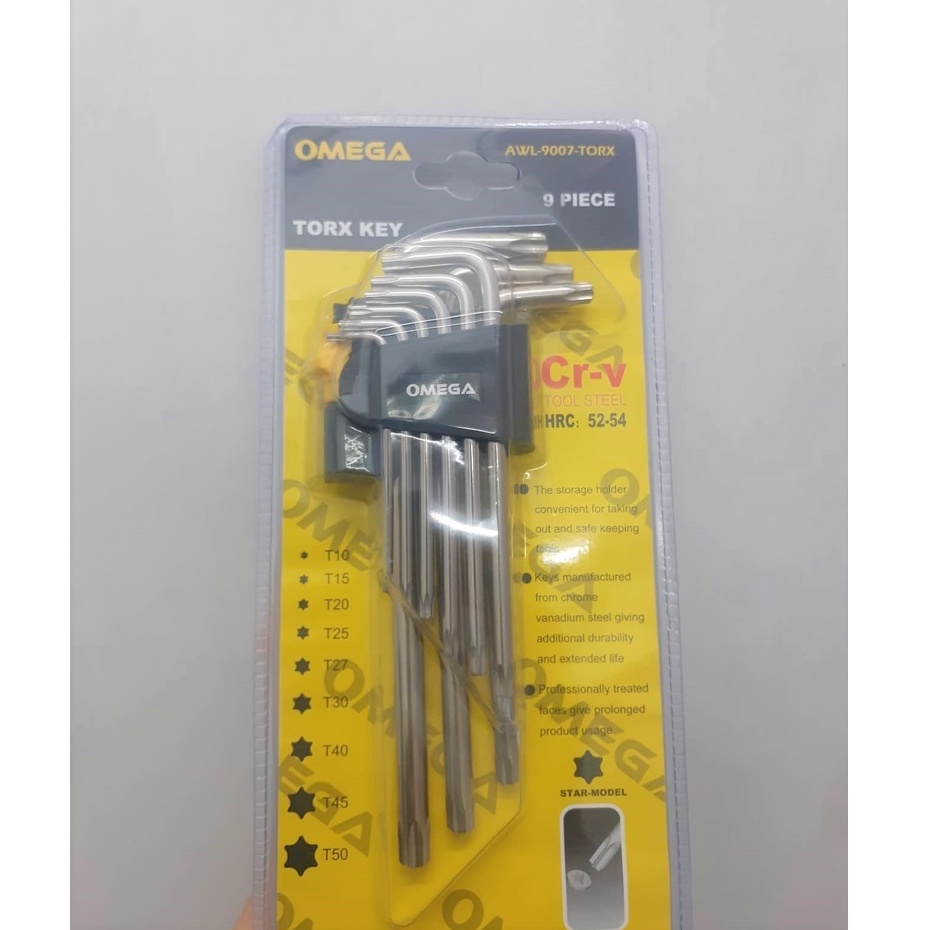 OMEGA 9pcs Torx Key CR-V Tool Steel Long Arm Tamper Proof Star ...