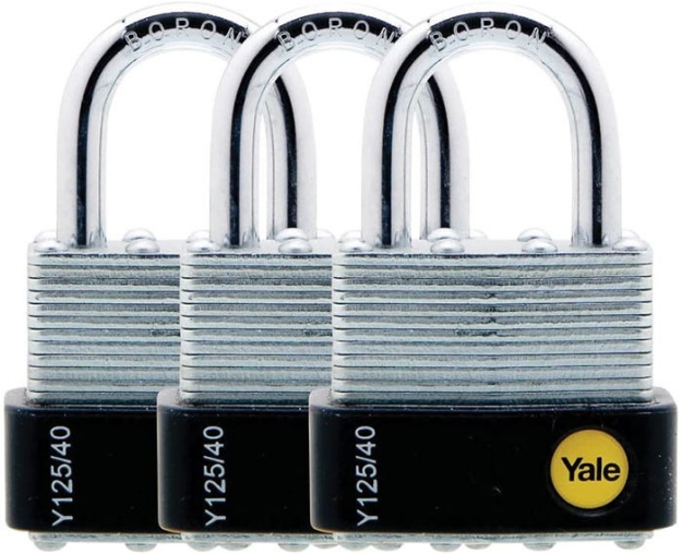Picture of Yale Y125/40/122/3, Laminated Padlock 40mm, Pack of 3, Y125401223