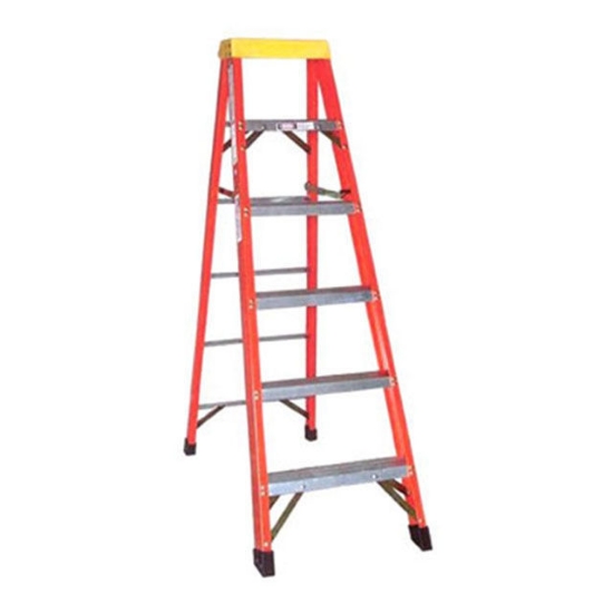 Picture of Jinmao 5 Step Fiberglass 6.5' Household Ladder with Big Aluminum Tray Orange 300 lbs, JMFM11105IA