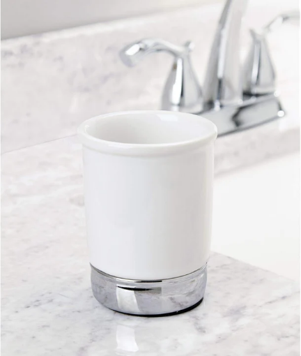 Picture of INTERDESIGN YORK TUMBLER 3X4 WHITE/POLISHED CHROME