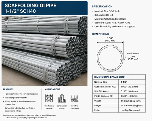 Picture of Scaffolding Pipe / GI Pipe 1-1/2" Sch40