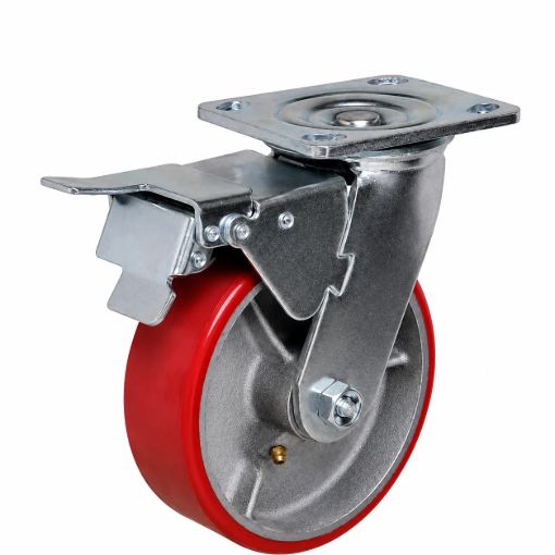 Picture of 5 Inches Harlem heavy duty  Industrial PU Rubber caster wheel  Fixed, Swivel , Castor Wheel with Dual Lock Brake