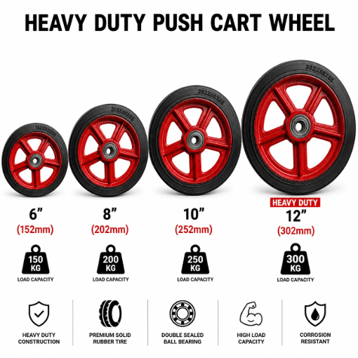 Picture of Harlem Push Cart Rubber Wheel 6,8,10,12 Inches Heavy Duty Rubber Iron Heart Wheel Solid Wheel