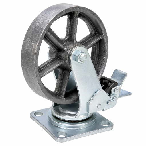 Picture of 8" Trolley Pure Iron Wheel Caster Specifications (HQ) ,  Caster Heavy Duty Wheel Fixed, Swivel (With Lock & W/Out lock)