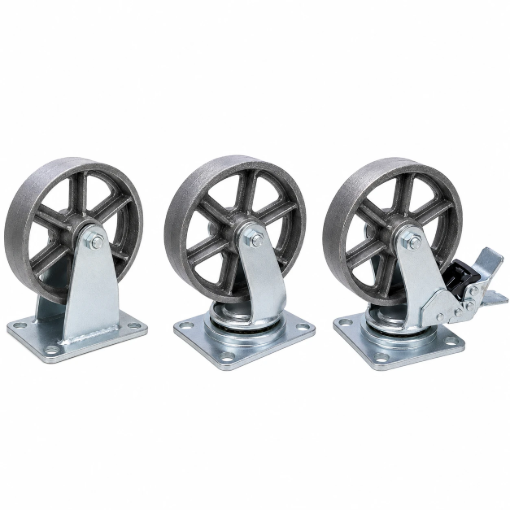Picture of 6" Trolley Pure Iron Wheel Caster Specifications (HQ) ,  Caster Heavy Duty Wheel Fixed, Swivel (With Lock & W/Out lock)