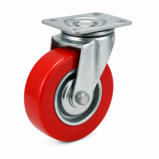 Picture of 5" Heavy-Duty Swivel Caster Wheel with Brake (Red PU Wheel),  Swivel with Lock and W/o Lock