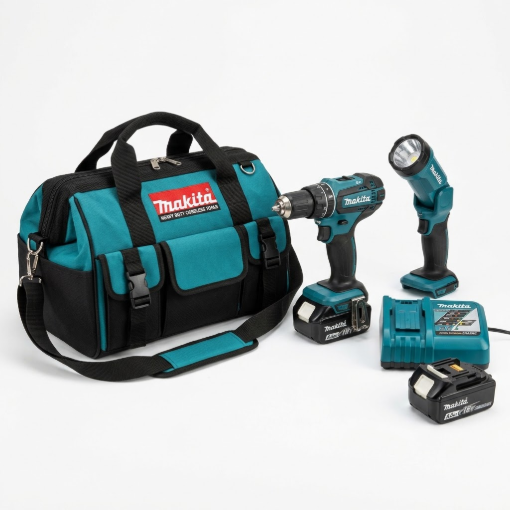 Picture of Makita 10.8V Li-ion Hammer Driver Drill Job Site Radio Combo Kit, DK1202